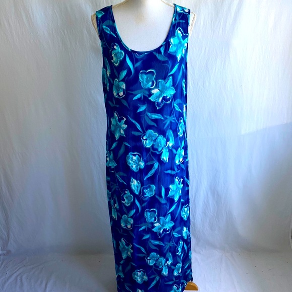 Vintage Dresses & Skirts - Vintage 1990s Floral Print Crinkly Sleeveless Maxi Dress Sz